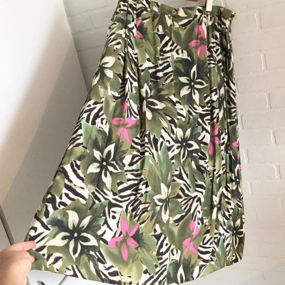 NWT Vintage Maxi Skirt Deadstock Blanchelle Zebra Tiger Tropical print lined 16 - Picture 2 of 16